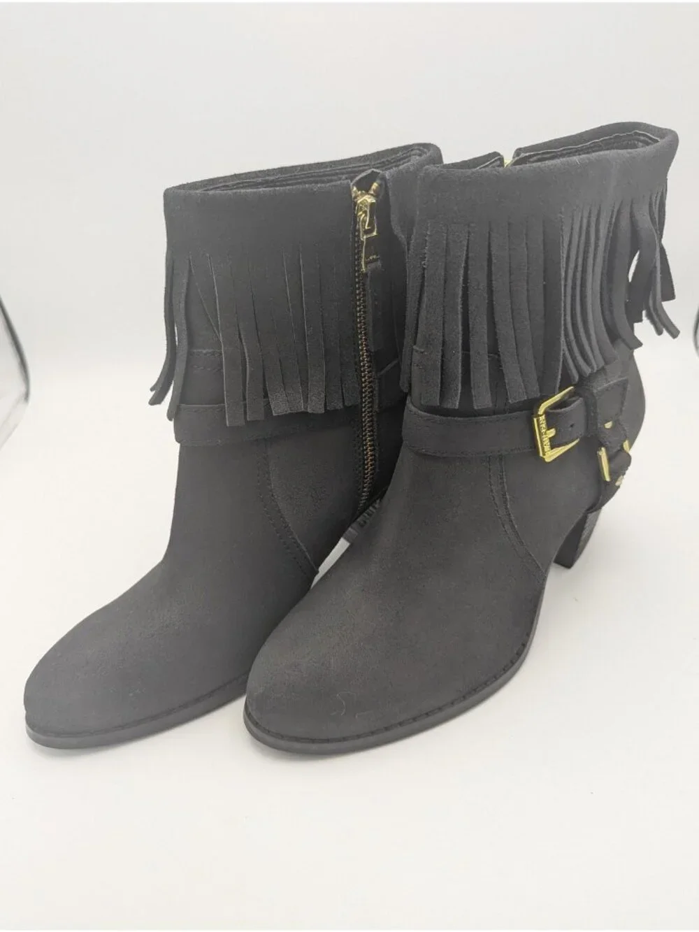 Lauren Ralph Lauren Boots Womens SZ 9B Black Suede Fringe Ankle Booties Western